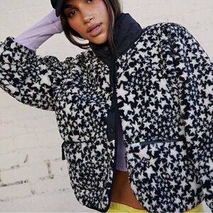 FP Movement by Free People Black and White Star Teddy Jacket
